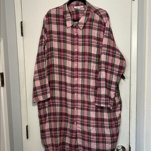 Dream Co Pink Plaid Nightshirt 100% Cotton with Pockets Classic Cosy Cottagecore
